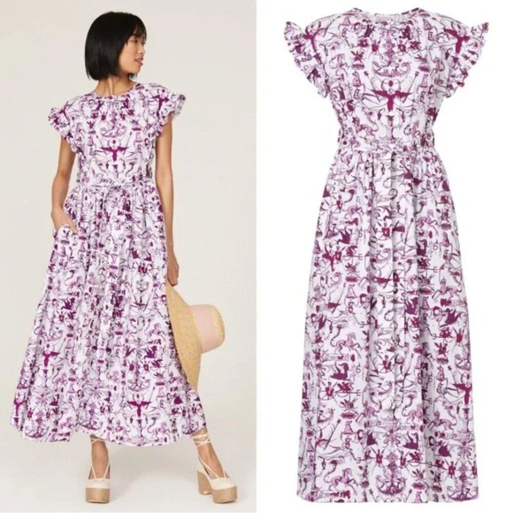 PATOU Voluminous maxi dress in Stories And Tales Print dainty Ruffle sleeve 8/10